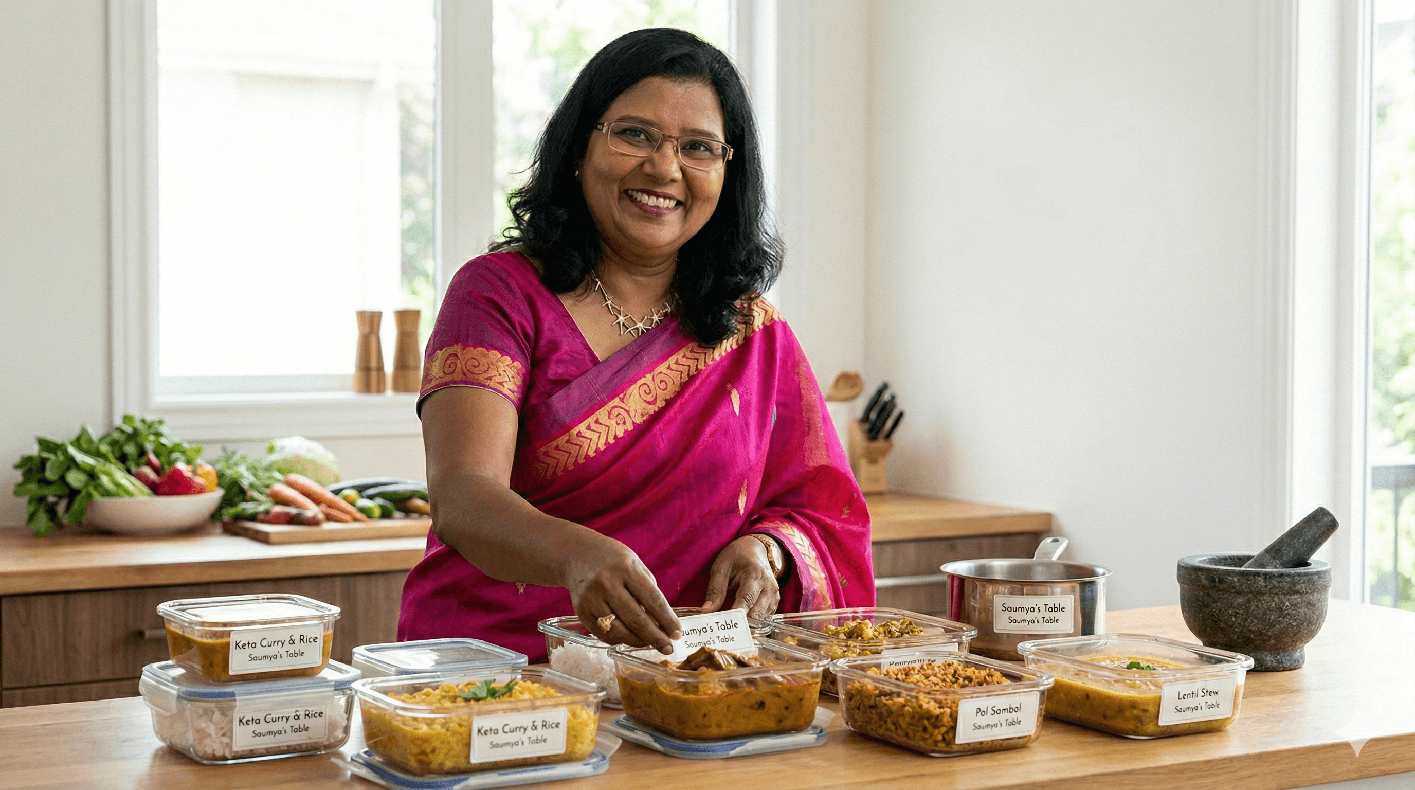 Saumya preparing meals in her kitchen